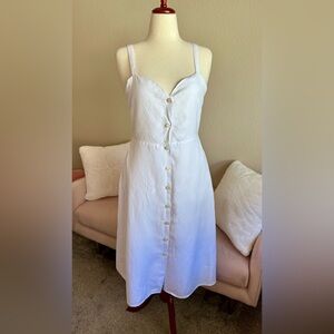 Lucky Brand Sleeveless Long Dress Full Button White Linen Women’s L Cottagecore